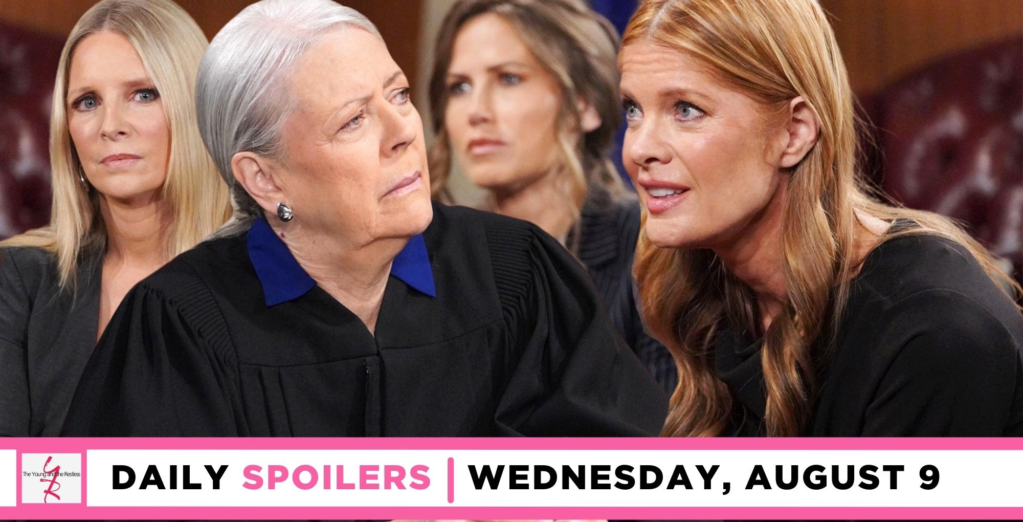 the young and the restless spoilers for august 9, 2023, has christine, the judge, heather, and phyllis.