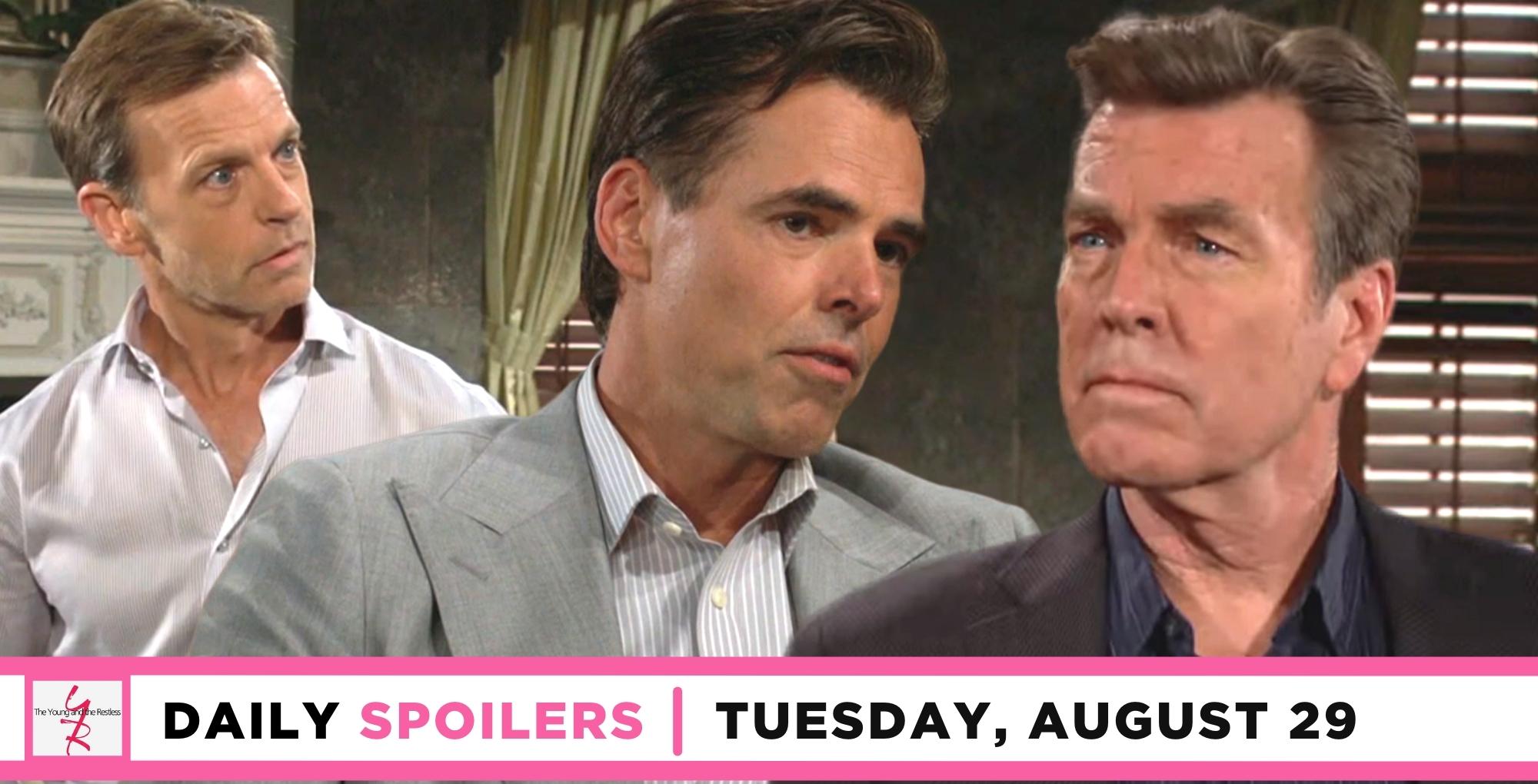 young and the restless spoilers for tuesday, august 29, 2023 feature tucker, billy, and jack.