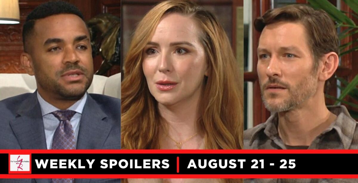 the young and the restless spoilers for august 21 – august 25, 2023, three images, nate, mariah,and daniel.