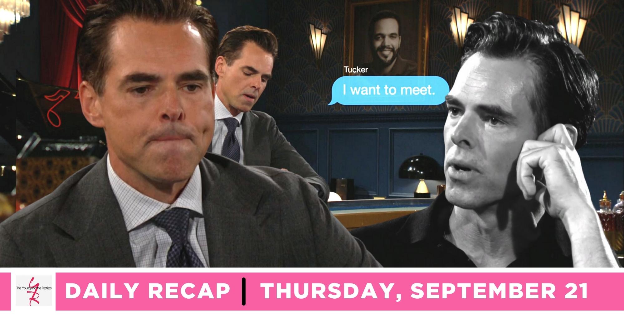 the young and the restless recap for september 21, 2023, has billy sending a text to tucker.