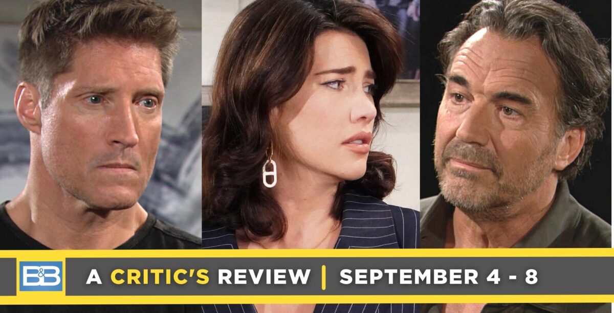 the bold and the beautiful critic's review for september 4 – september 8, 2023, three images, deacon, steffy, and ridge.