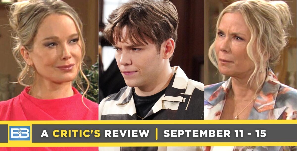 the bold and the beautiful critic's review for september 11 – september 15, 2023, three images, donna, rj, and brooke.