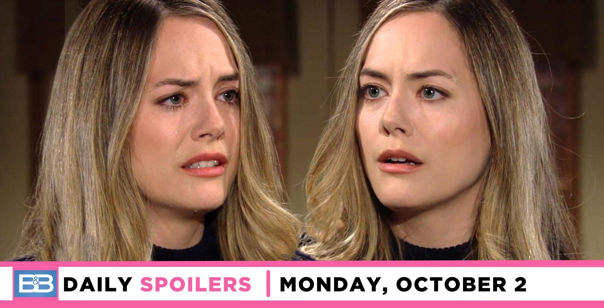 the bold and the beautiful spoilers for october 2, 2023, has double images of hope.