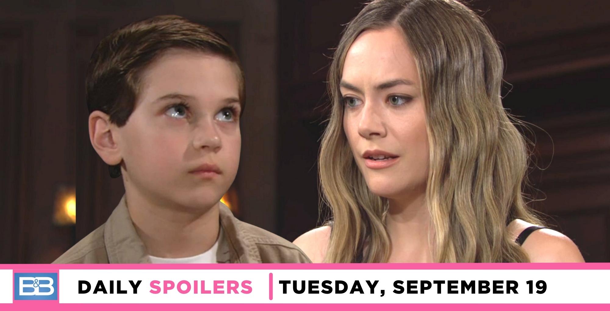 the bold and the beautiful spoilers for september 19, 2023, has douglas looking up to his mom, hope.