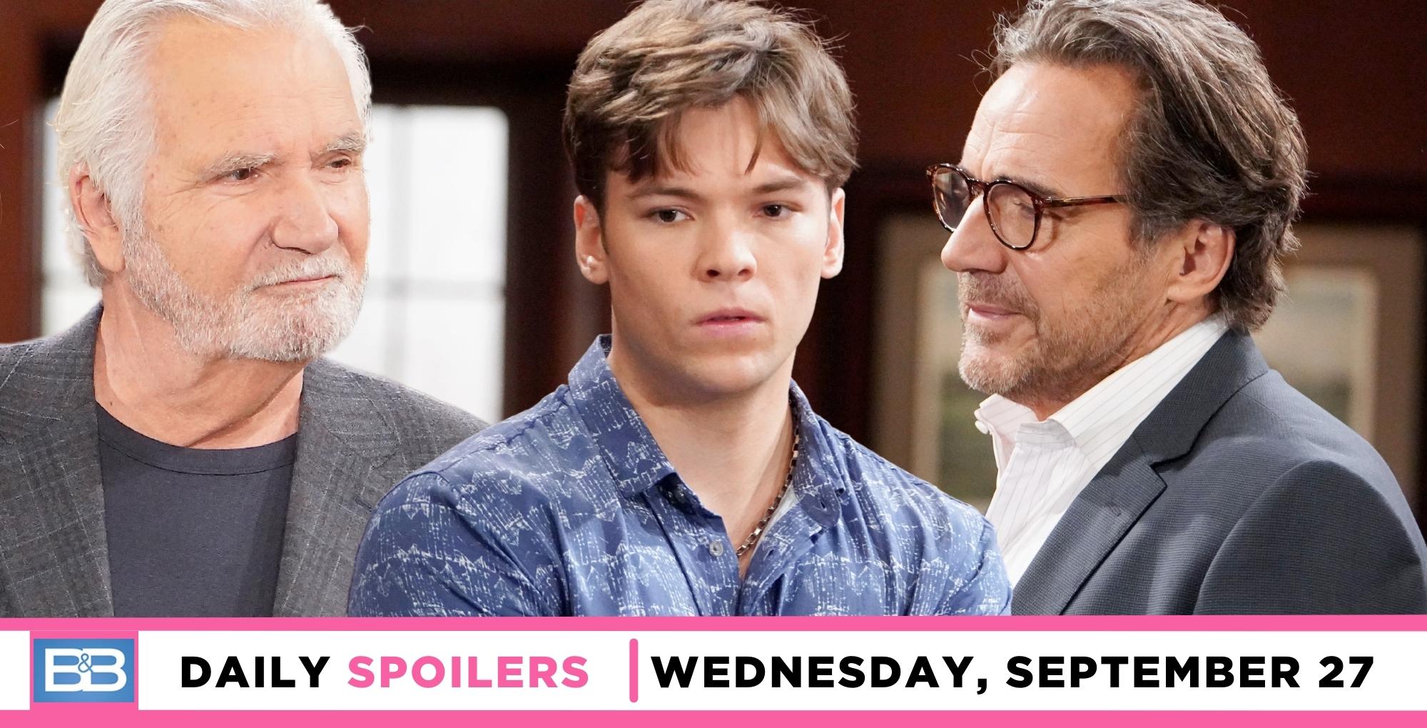 bold and the beautiful spoilers for september 27, 2023, have rj between eric and ridge.