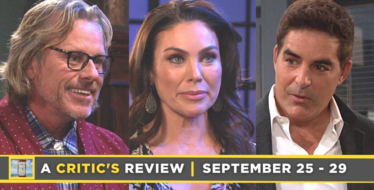 days of our lives critic's review for september 25 – september 29, 2023, three images, edmund, chloe, and rafe.