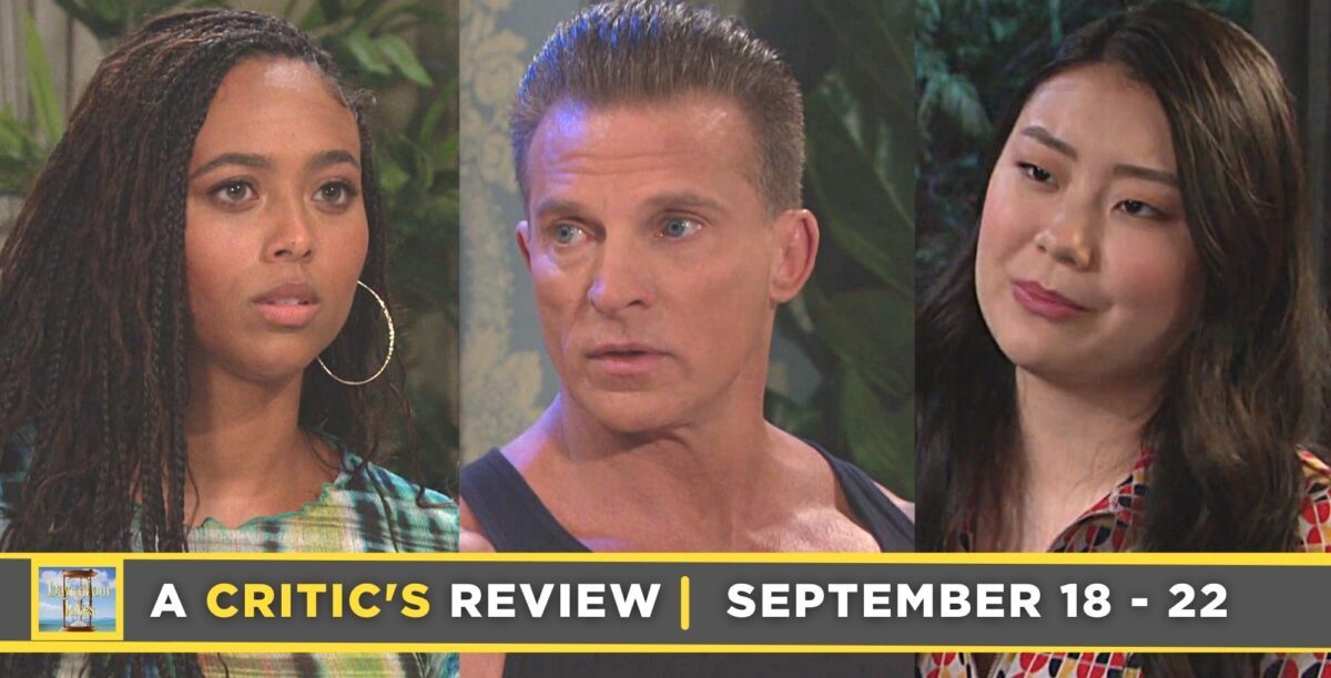 days of our lives critic's review for september 18 – september 22, 2023, three images, talia, harris, and wendy.