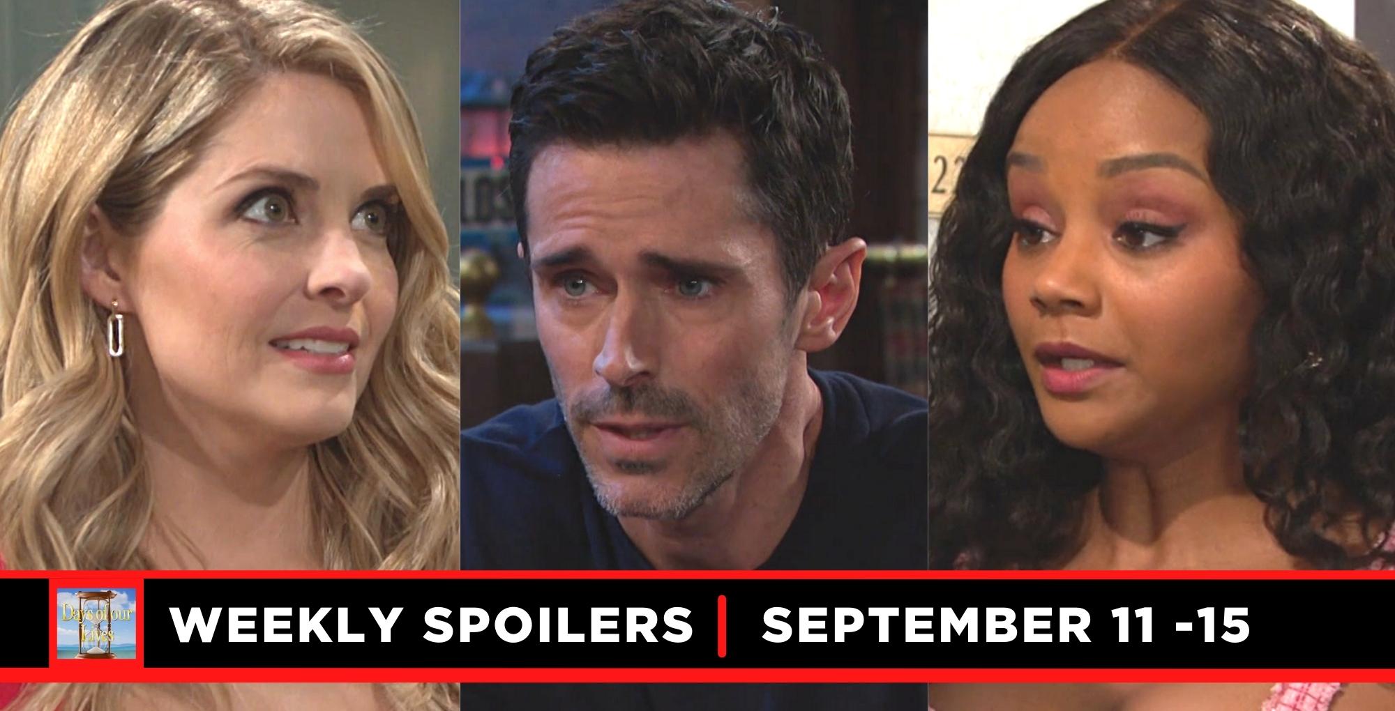 days of our lives spoilers for september 11-15, 2023, three images theresa, shawn, and chanel.