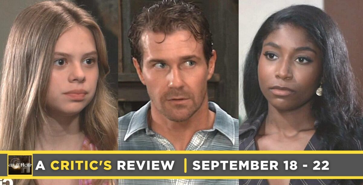 general hospital critic's review for september 18 – september 22, 2023, three images, charlotte, cody, and trina.