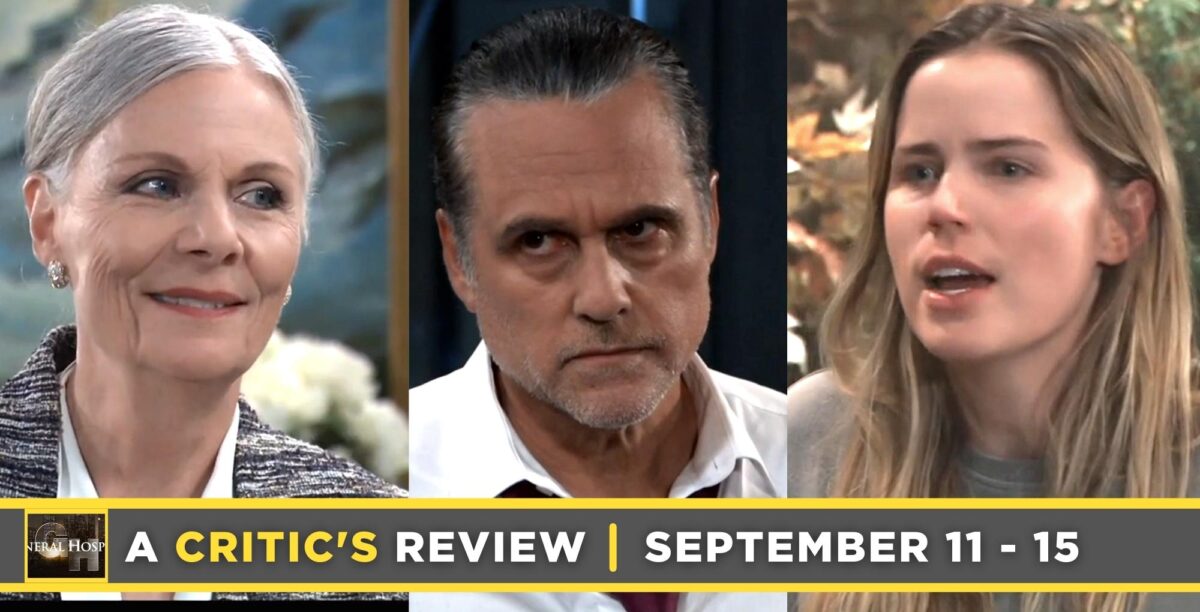 general hospital critic's review for september 11 – september 15, 2023, tracy, sonny, and sasha.