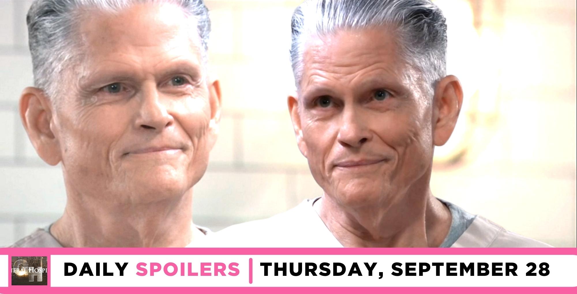 general hospital spoilers for september 28, 2023, has double image of cyrus.