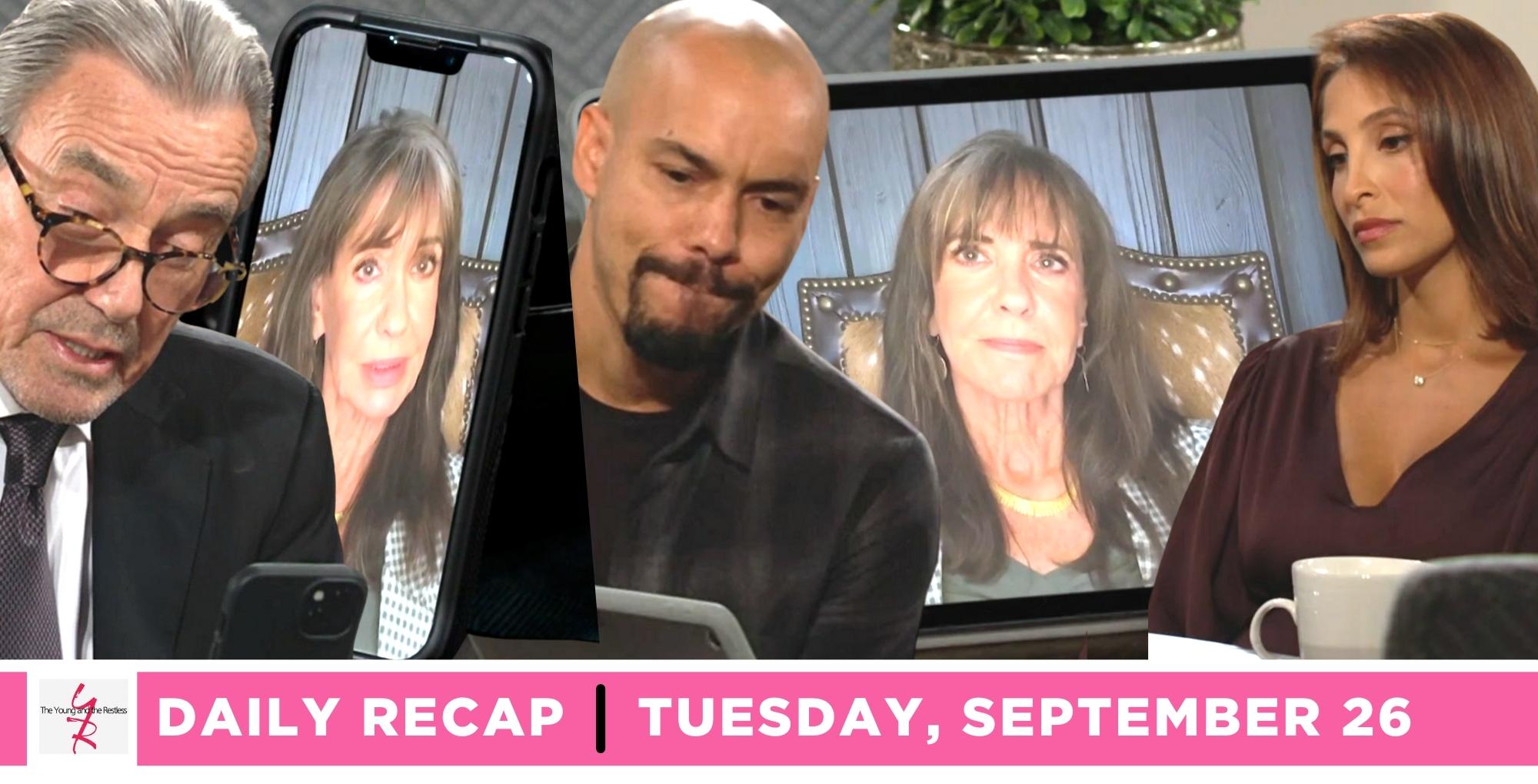 young and the restless recap for september 26, 2023, has victor talking to jill on the phone, and devon and lily with jill.