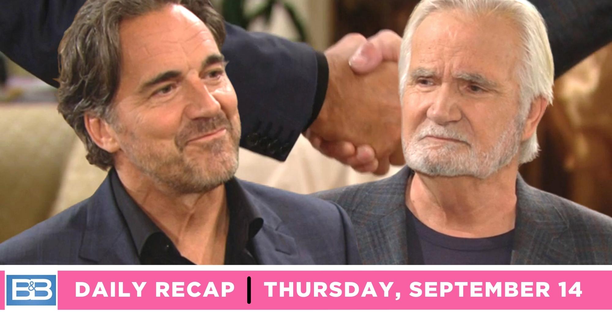 the bold and the beautiful recap for thursday, september 14, 2023, eric and ridge.