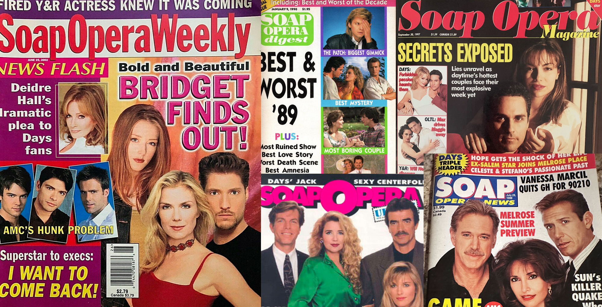 photo collage of soap opera press magazines.
