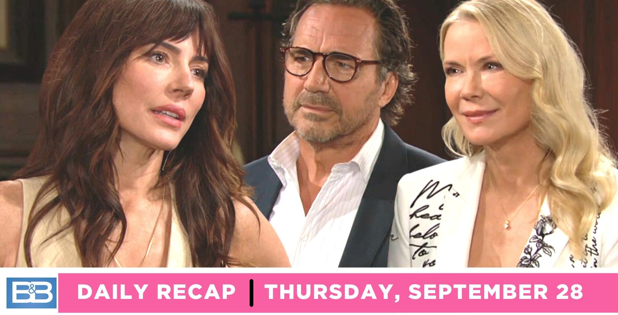 the bold and the beautiful recap for thursday, september 28, 2023, ridge, brooke, and taylor.