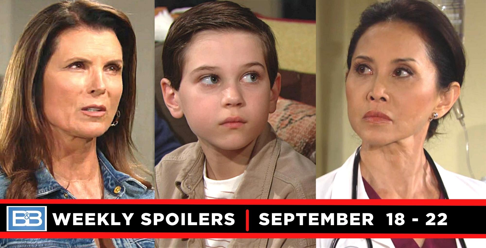 the bold and the beautiful spoilers for september 18 – september 22, 2023, three images, sheiila, douglas, and li.