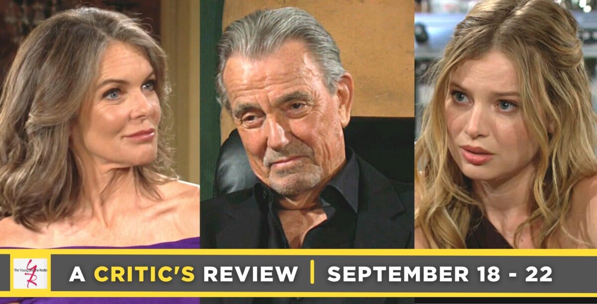 the young and the restless critic's review for september 18 – september 22, 2023, three images, diane, victor, and summer.