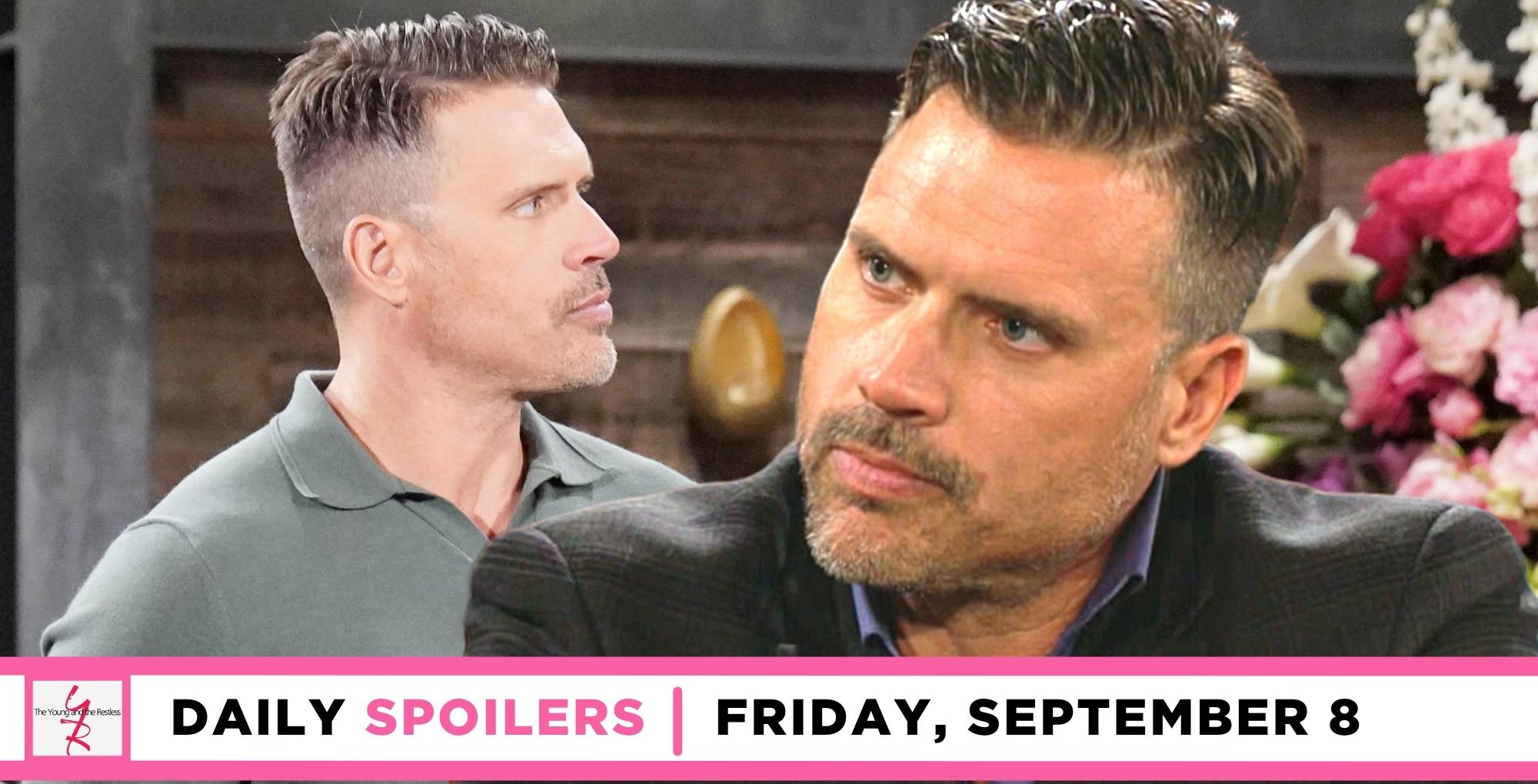young and the restless spoilers for september 8, 2023, have two images of nick newman.