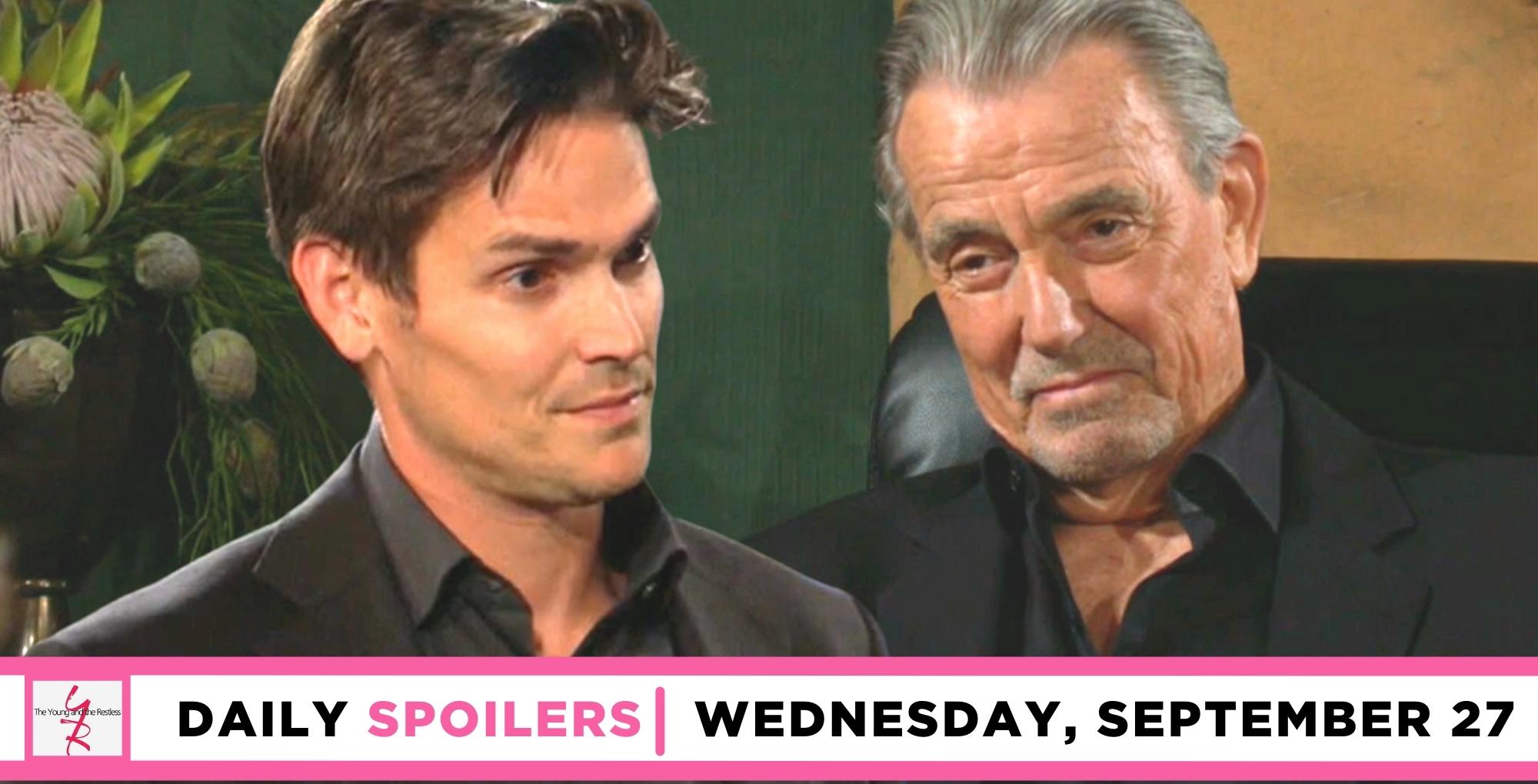 the young and the restless spoilers for september 27, 2023, has adam looking at a smiling victor.