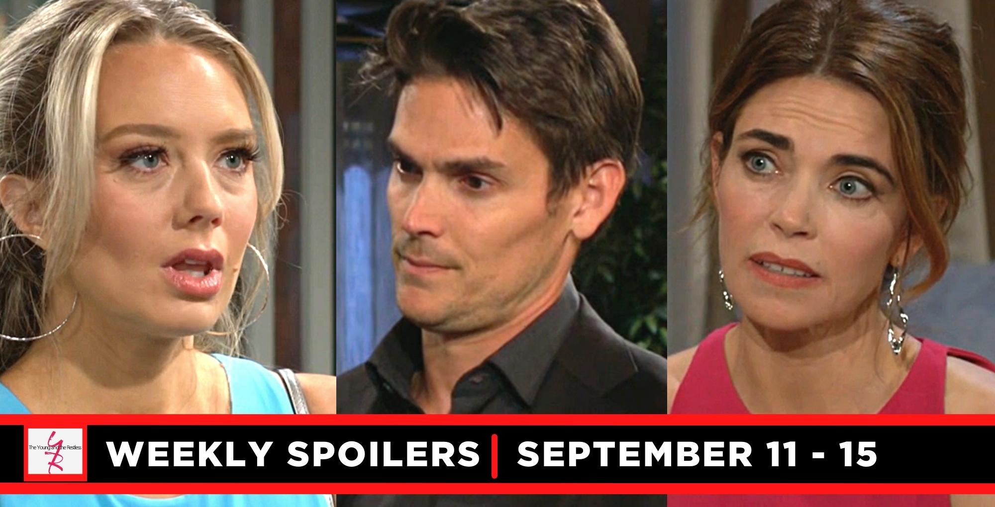 the young and the restless spoilers for september 11-15, 2023, three images, abby, adam, and victoria.