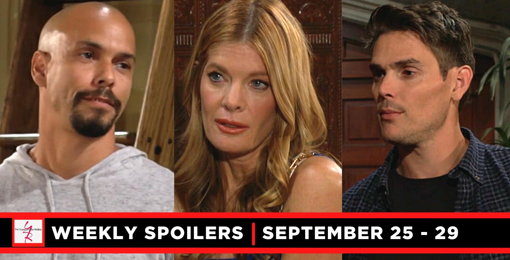 the young and the restless spoilers for september 25 – september 29, 2023, three images, devon, phyllis, and adam.