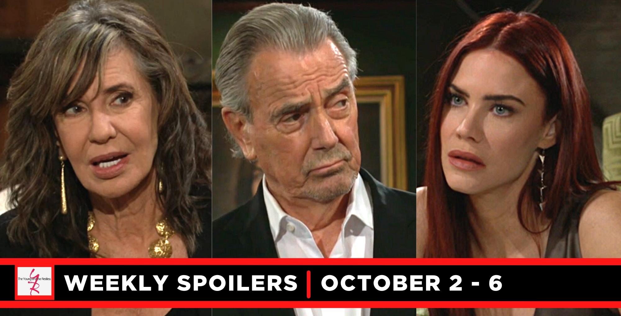 the young and the restless spoilers for october 2 – october 6, 2023, three images, jill, victor, and sally.