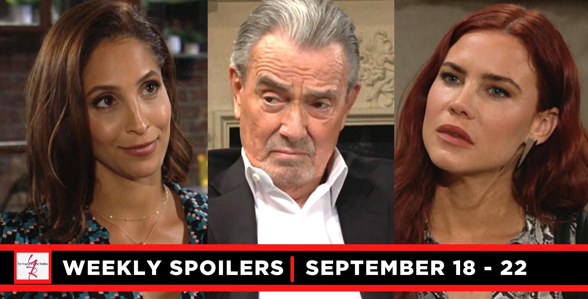 the young and the restless spoilers for september 18 – september 22, 2023, three images, lily, victor, and sally.