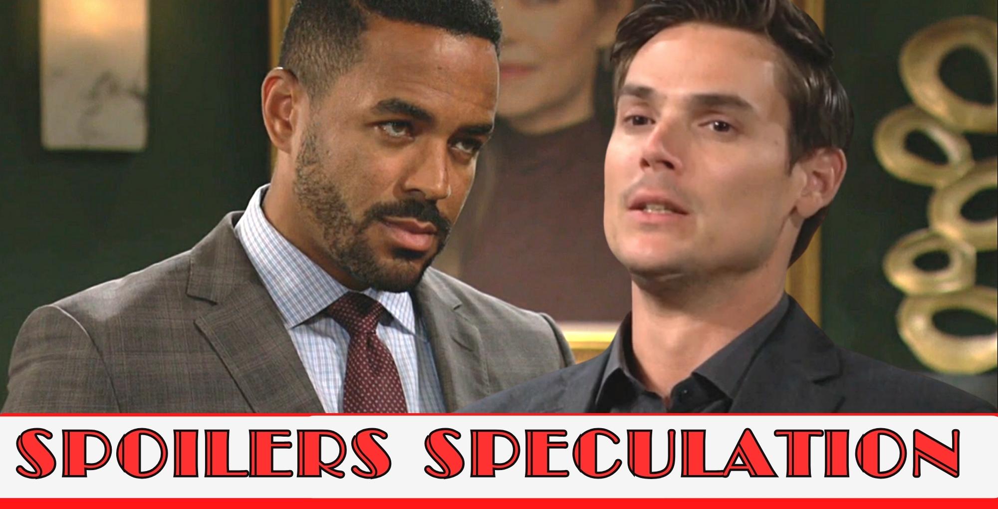 y&r spoilers speculation banner with nate looking at adam.