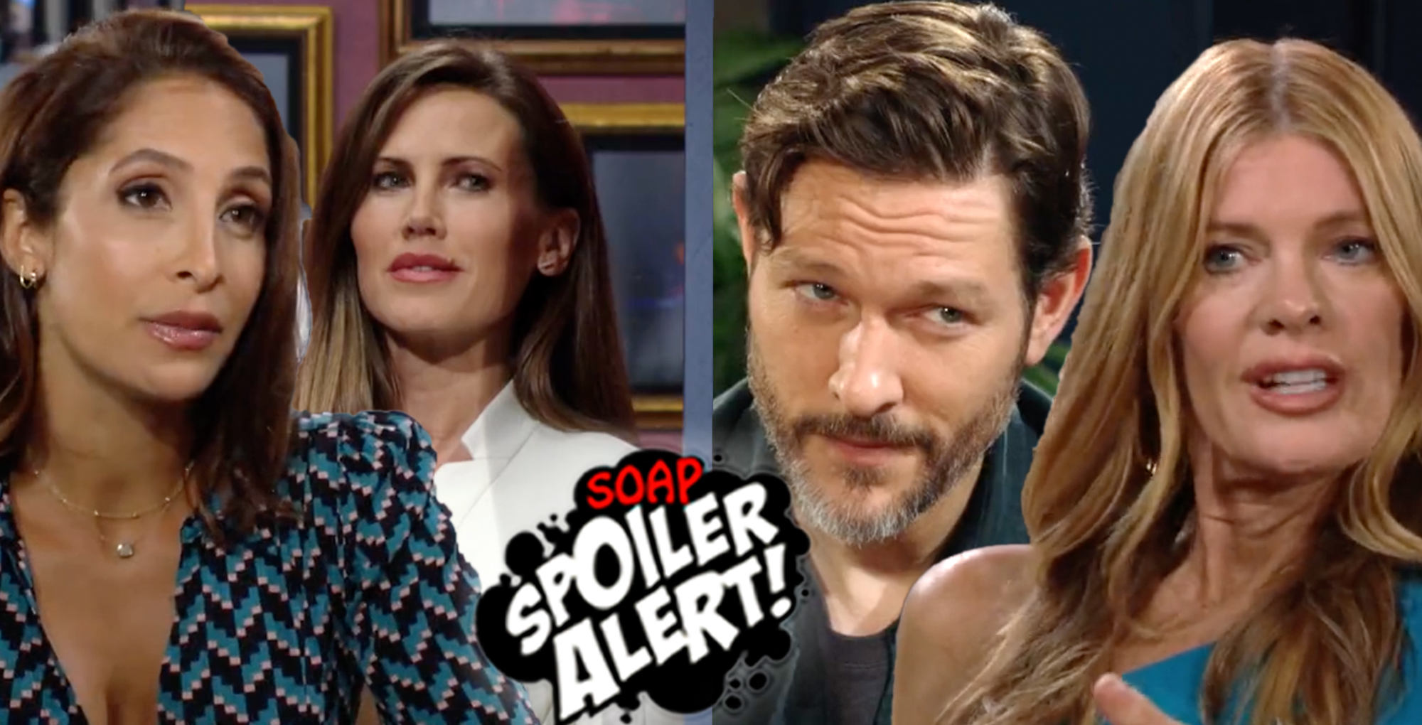y&r spoilers video preview collage with lily, heather, daniel, and phyllis.
