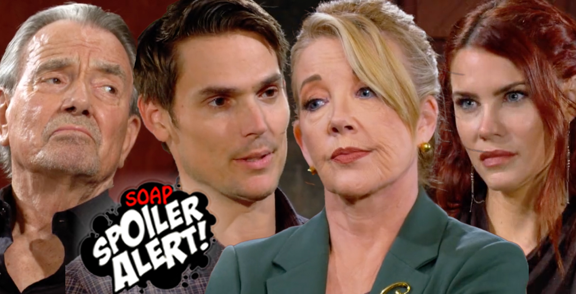 y&r spoilers video promo collage with victor, adam, nikki, and sally.