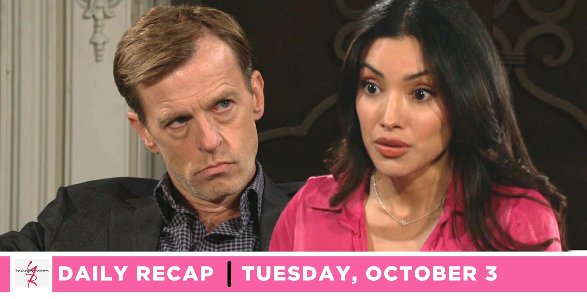 the young and the restless recap for october 3, 2023, has tucker looking at audra.