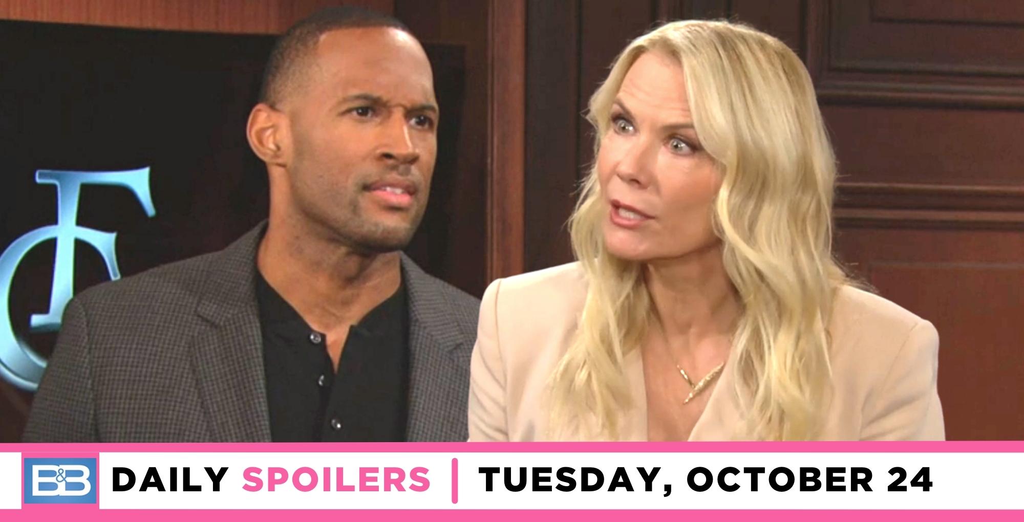 bold and the beautiful spoilers for october 24, 2023, episode #9133, has carter and brooke talking.