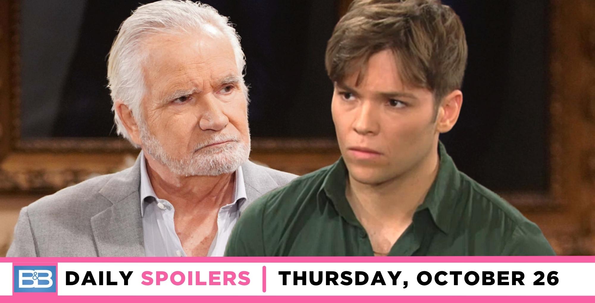 the bold and the beautiful spoilers for october 26, 2023, episode 9135, has eric looking at rj.