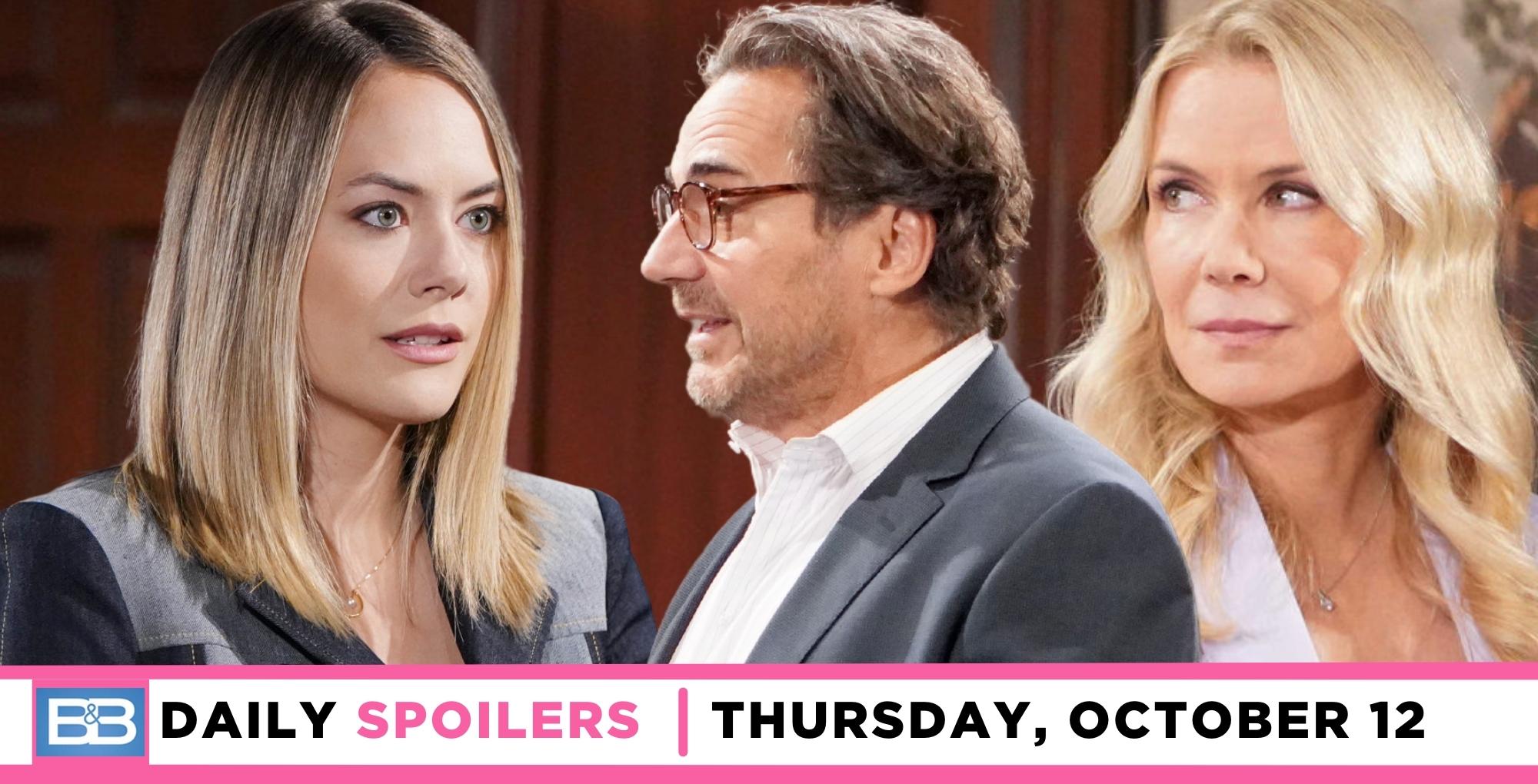 the bold and the beautiful spoilers for october 12, 2023, has hope talking to ridge and brooke.