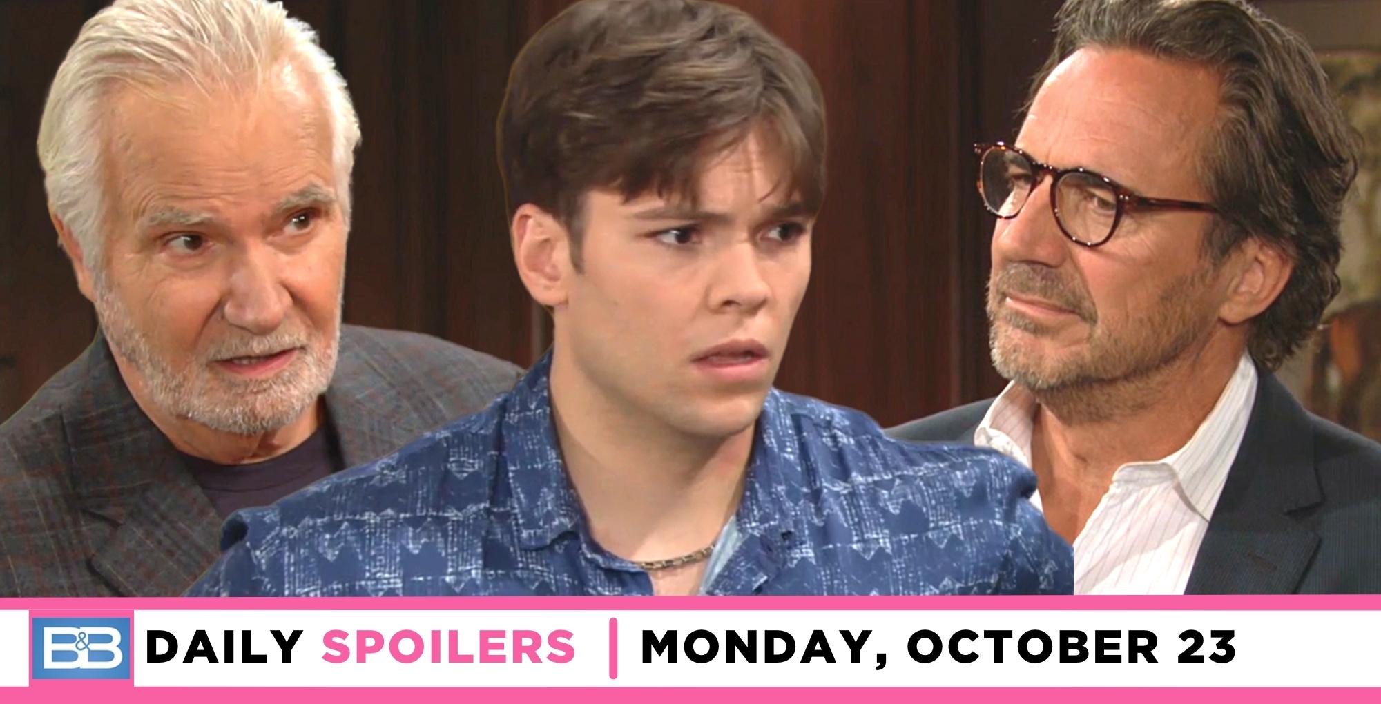 the bold and the beautiful spoilers for october 23, 2023, has rj between eric and ridge.