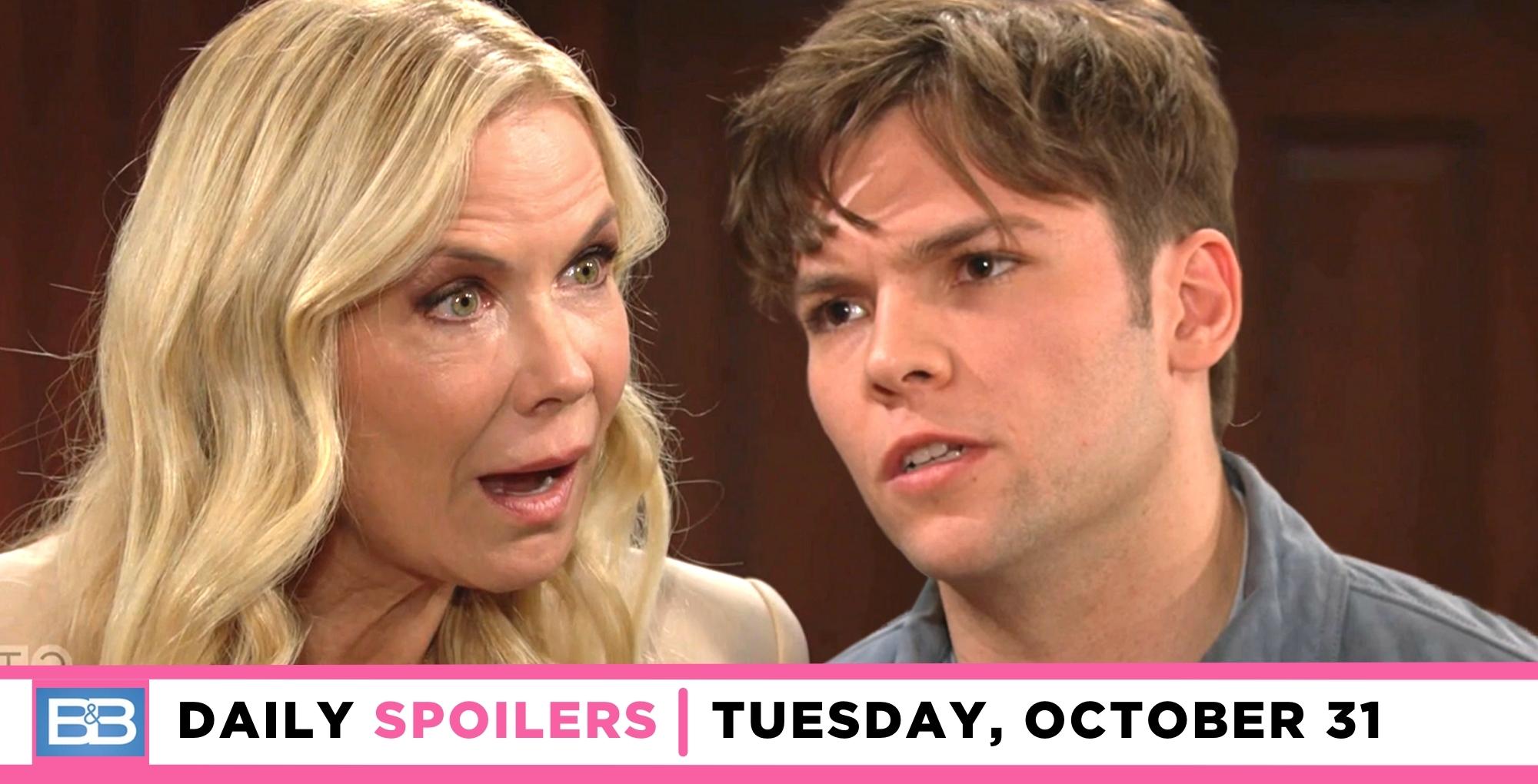 the bold and the beautiful spoilers for october 31, 2023, episode 9138, has brooke shocked by rj.
