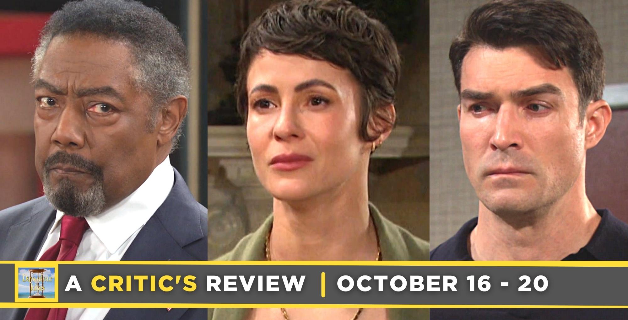 days of our lives critic's review for october 16 – october 20, 2023, three images, abe, sarah, and dimitri.