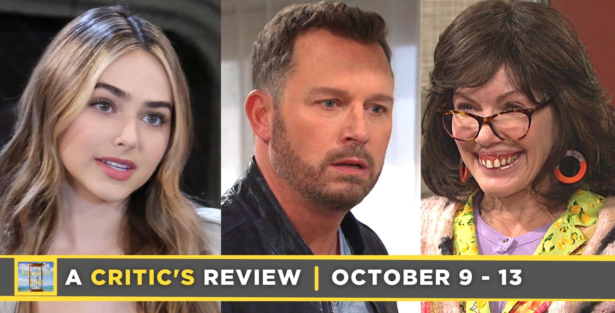 days of our lives critic's review for october 9 – october 13, 2023, three images, holly, brady, and susan.