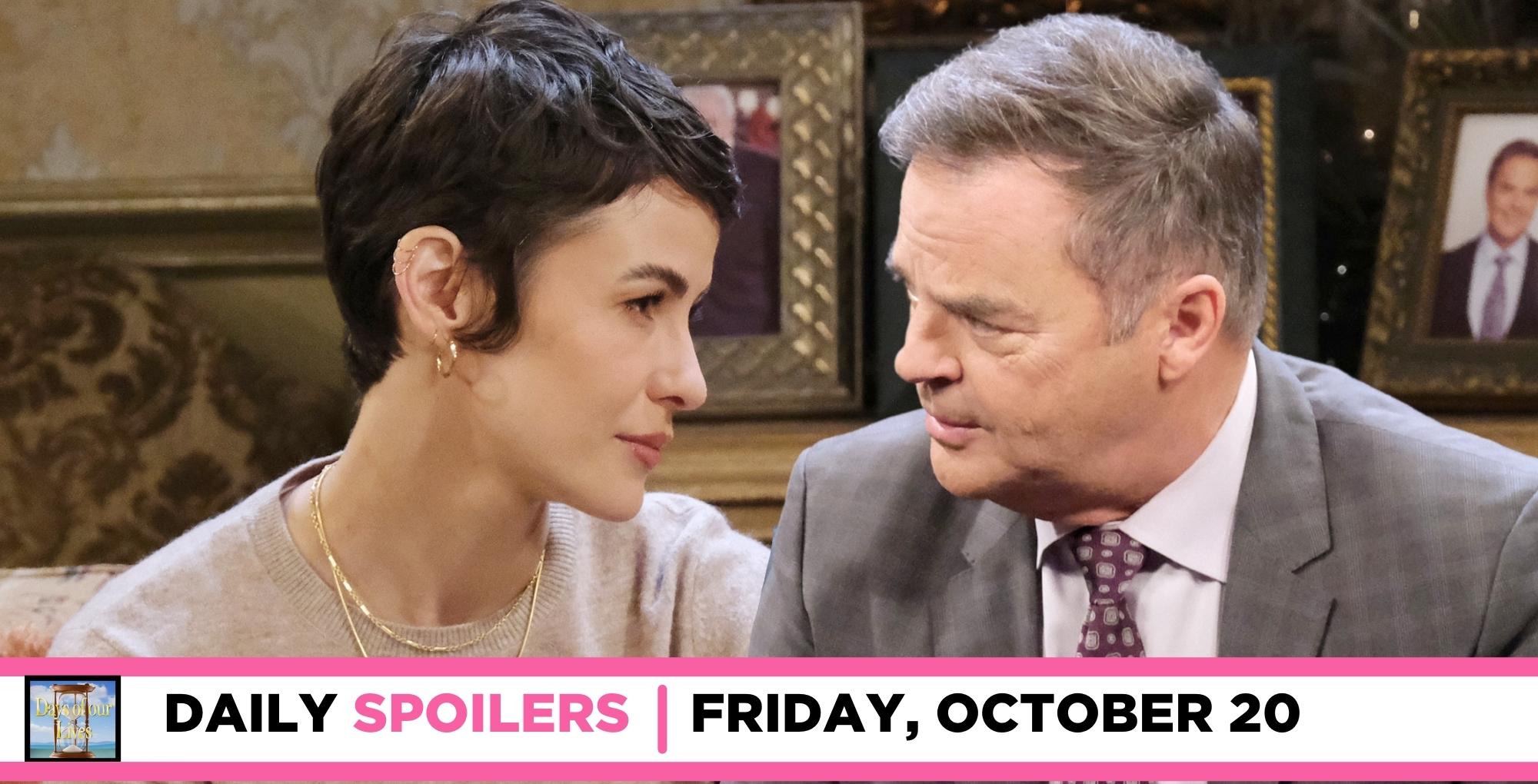 days of our lives spoilers for october 20, 2023, has sarah talking with justin.