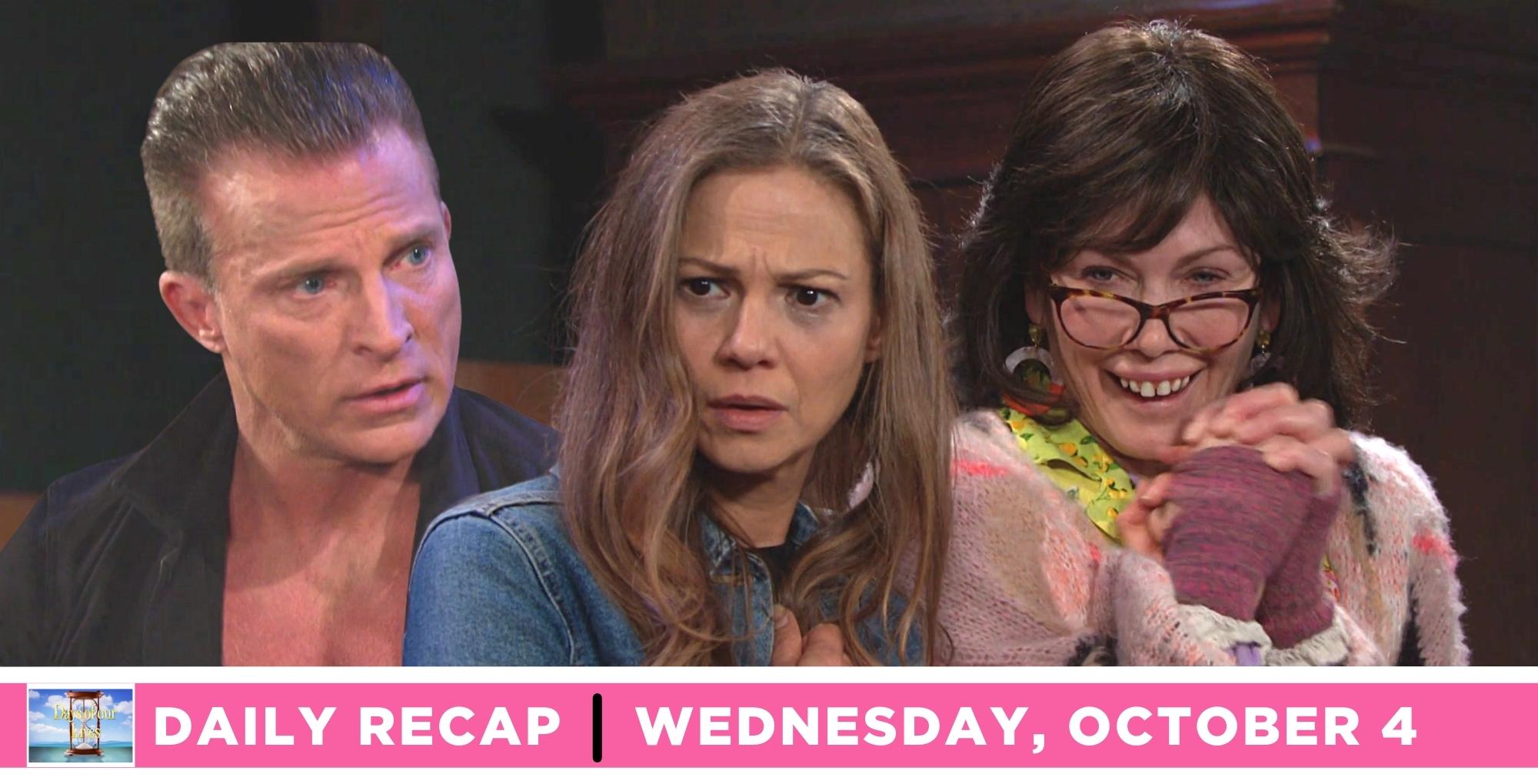 susan banks, ava vitali, and harris michaels prayed hard on days of our lives recap for wednesday, october 4, 2023.