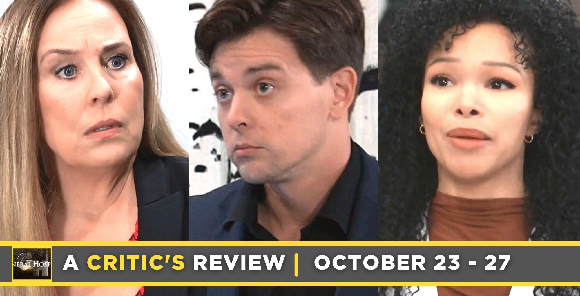 general hospital critic's review for october 23 – october 27, 2023, laura, michael, and portia.