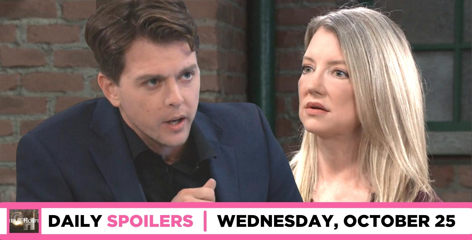 general hospital spoilers for october 25, 2023, episode 15328, has michael facing off with nina.