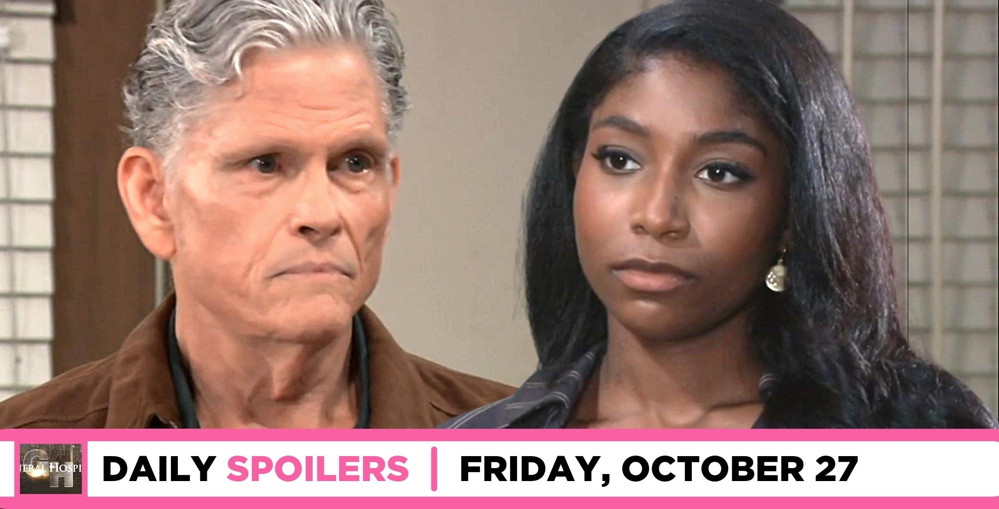 general hospital spoilers for october 27, 2023, episode 15330, has cyrus looking at trina.