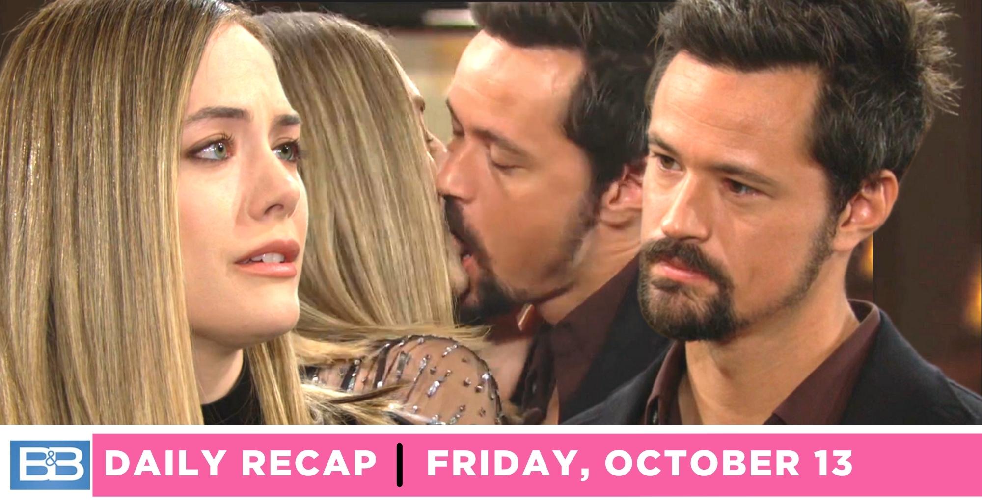 the bold and the beautiful recap for friday, october 13, 2023, main image hope and thomas kissing, insert images of hope and thomas.