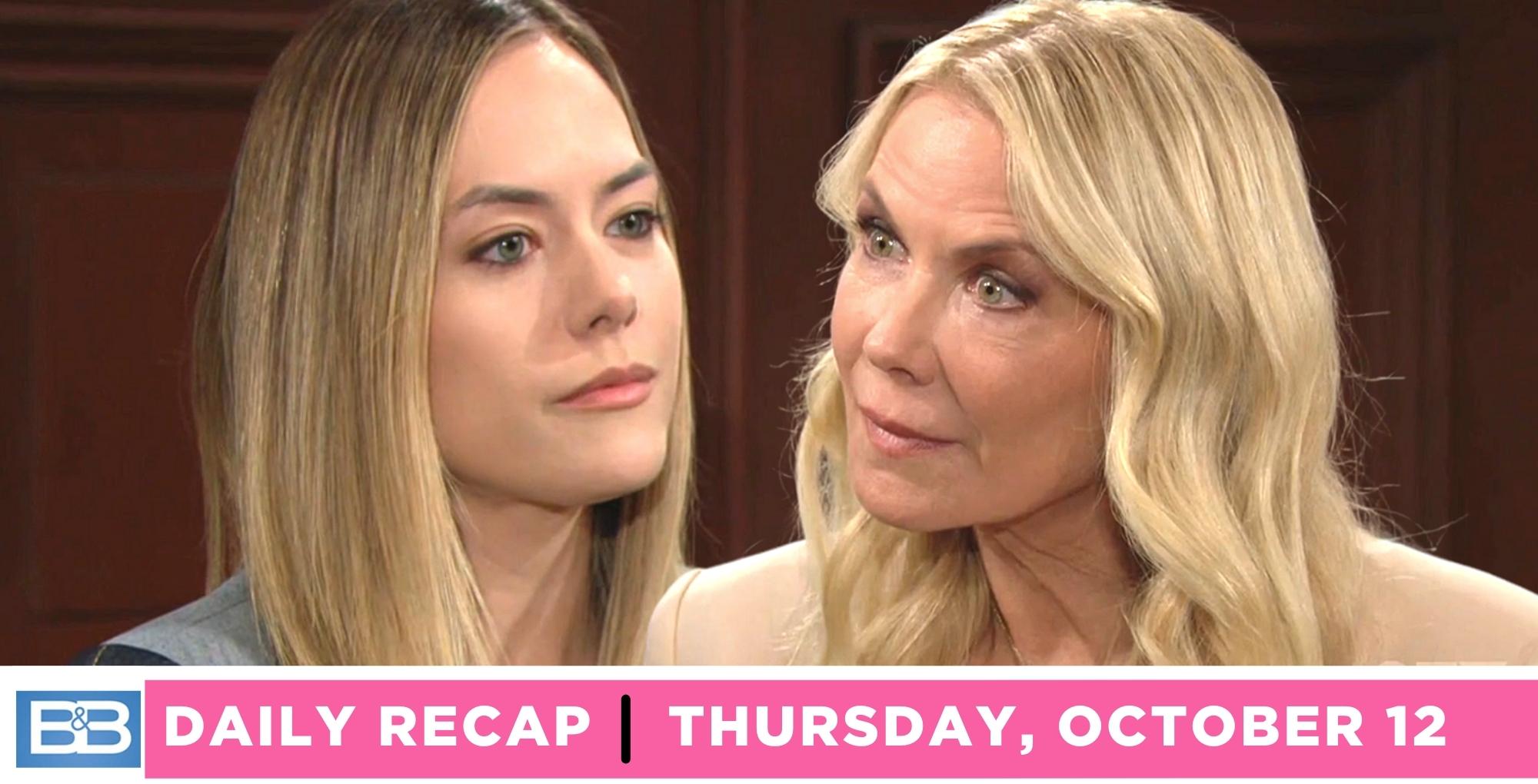 hope logan told brooke logan what’s happening on the bold and the beautiful recap for thursday, october 12, 2023.