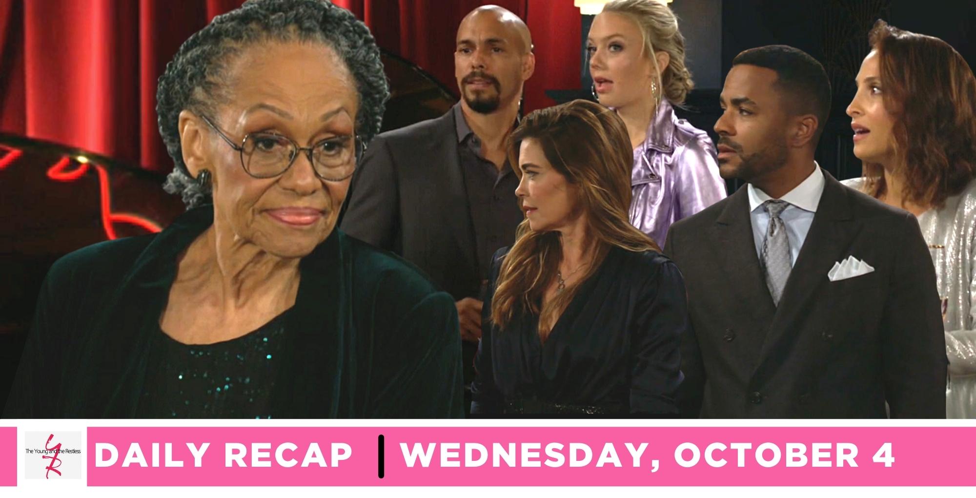 the young and the restless recap for october 4, 2023, has mamie bringing her family together at the jazz club.