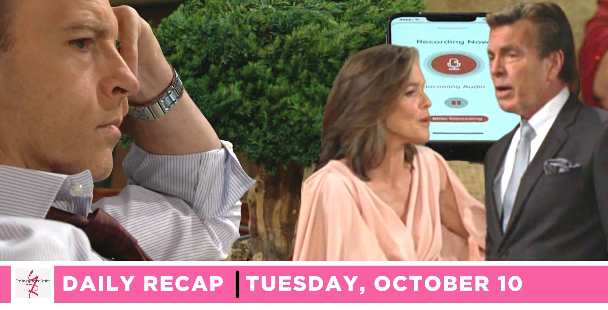 the young and the restless recap for october 10, 2023, has tucker listening to diane and jack via a device.