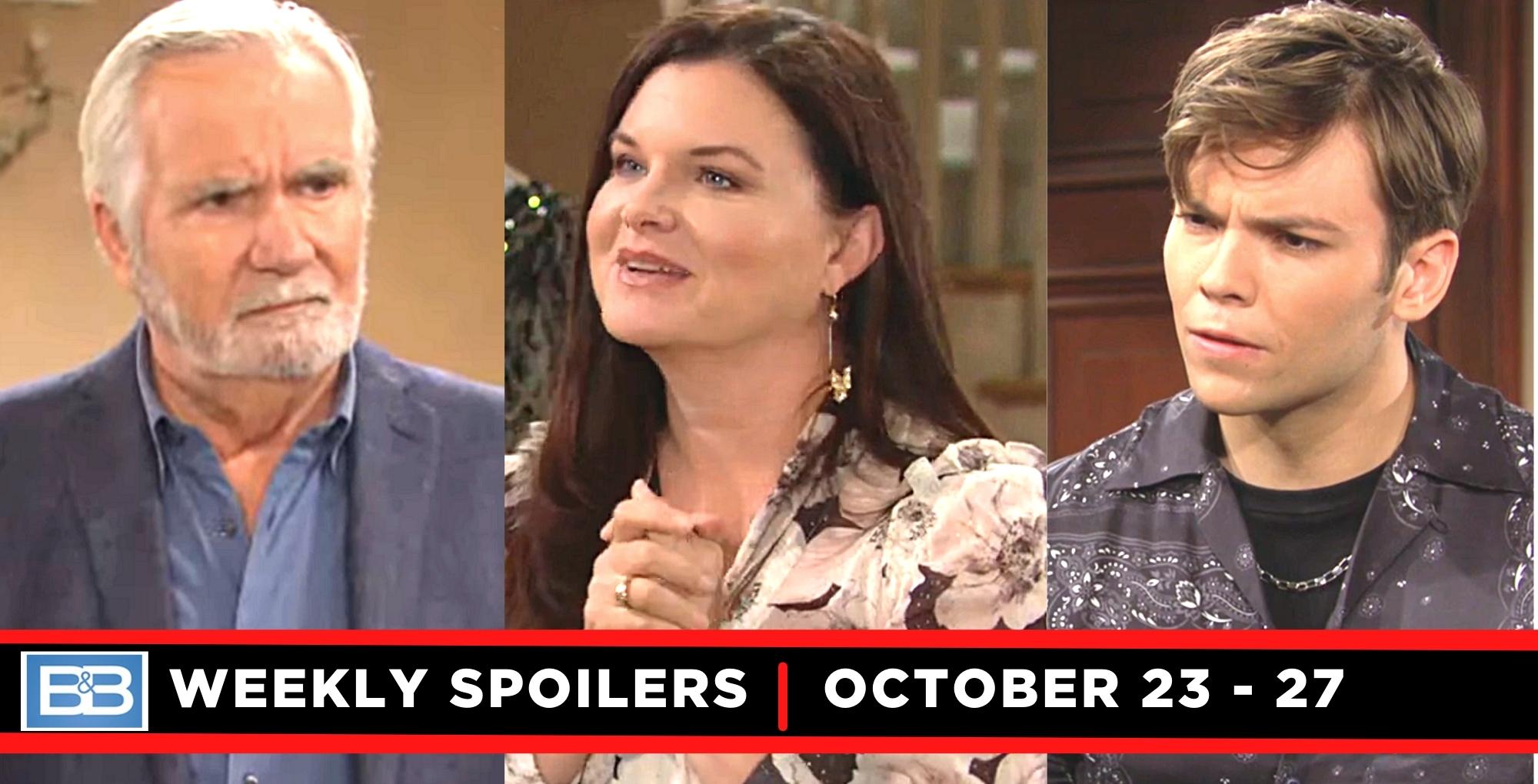 the bold and the beautiful spoilers for the week of october 23-27, 2023, eric, katie, and rj.
