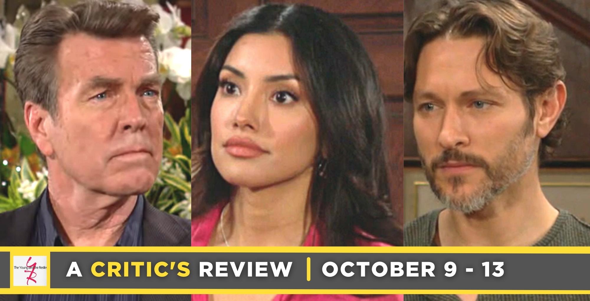the young and the restless critic's review for october 9 – october 13, 2023, three images, jack, audra, and daniel.