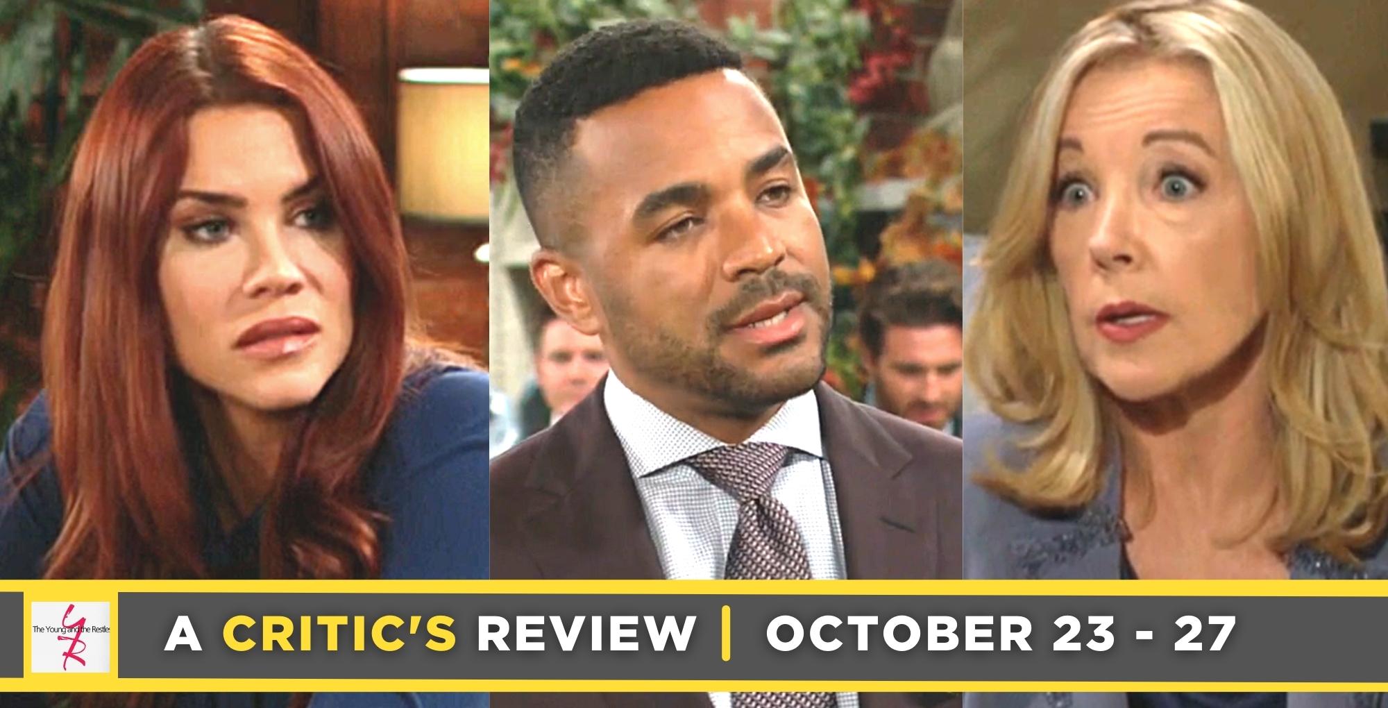 the young and the restless critic's review for october 23 – october 27, 2023, three images, sally, nate, and nikki.